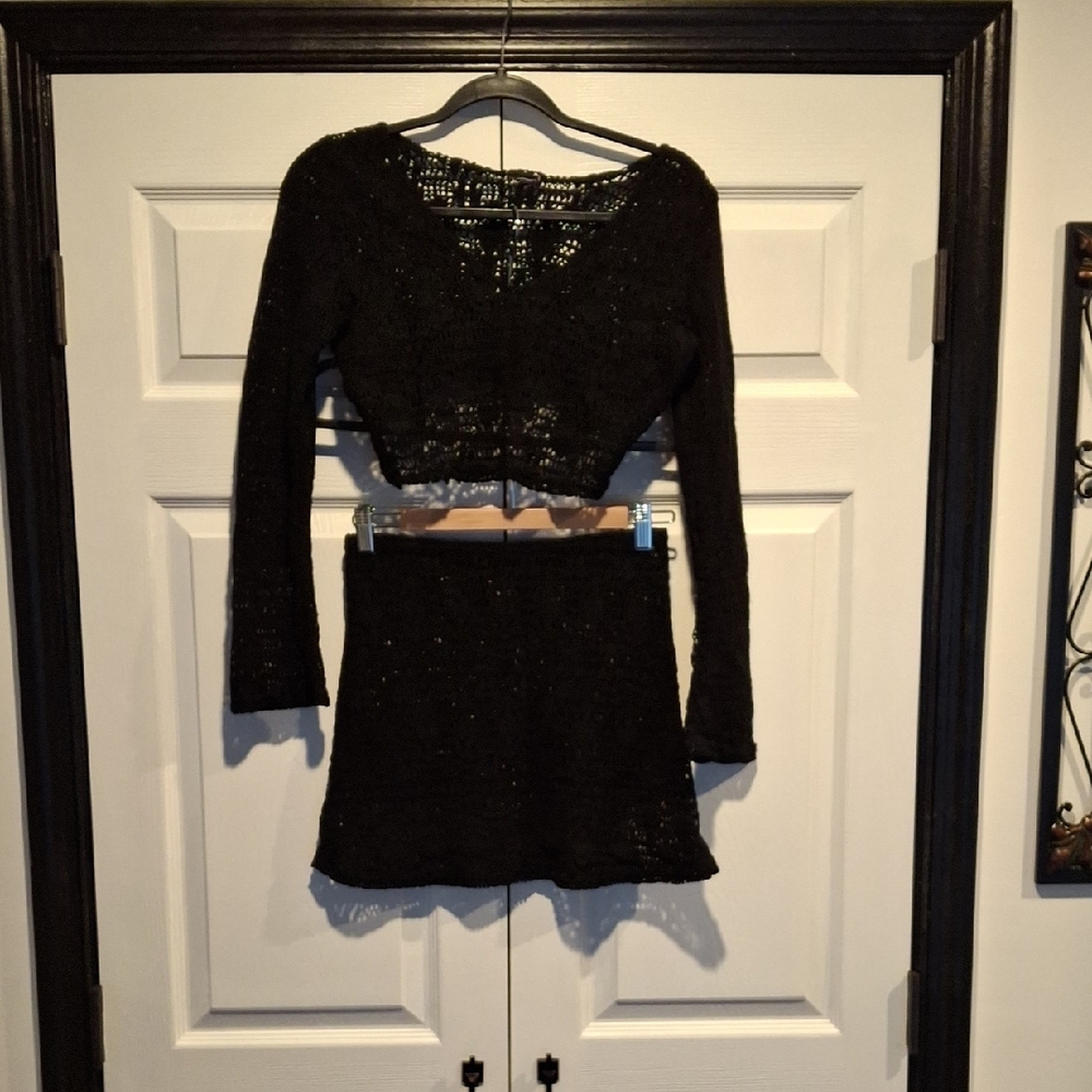 Black Crochet Beach Cover Two-Piece Set